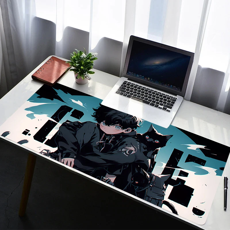 

900x400 Mouse Pad Gaming Accessories PC Gamer Black Cat And Anime Girl XXL Computer Desk Mat Laptop Keyboard Pads Anime Mousepad