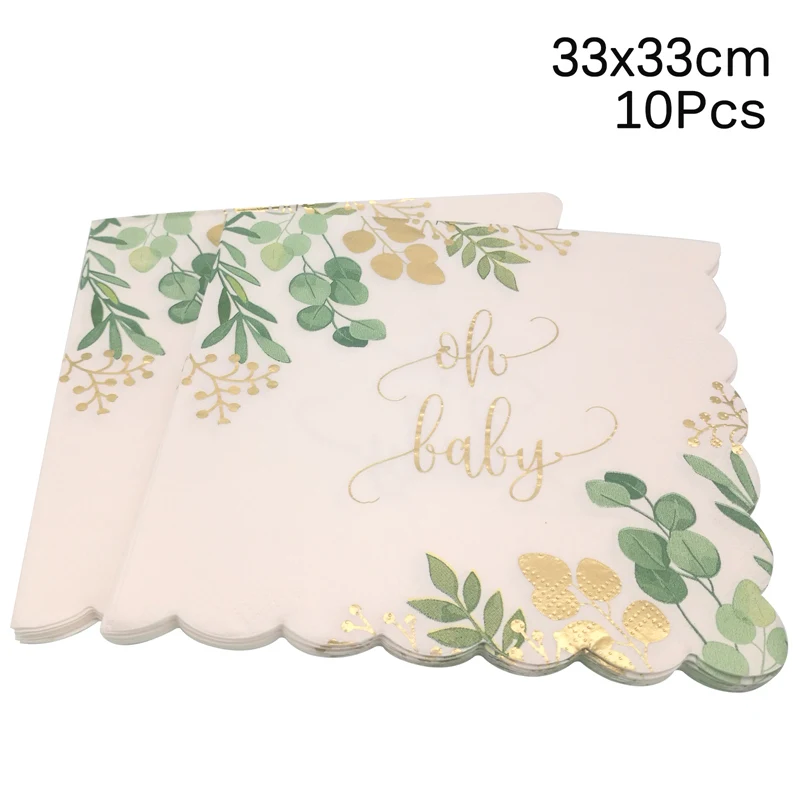 8Pcs Leaves oh baby 1st Happy Birthday Party Disposable Paper Plates Cup Napkin Baby Shower Party Decoration Supplies