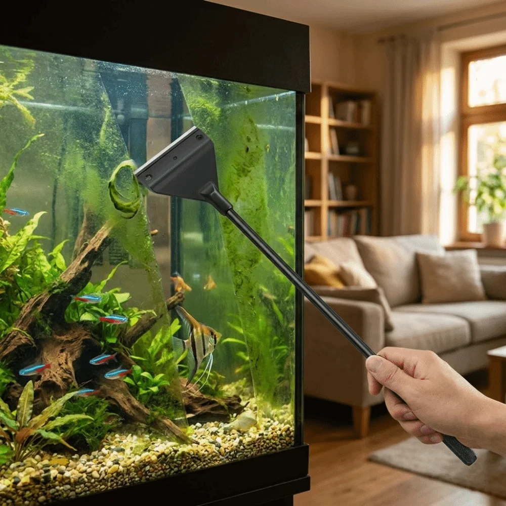 Flat Sand Fish Tank Cleaning Tool Dual-Use Extended Handle Glass Algae Removal Scraper Flat Sand Algae Removal Algae Removal