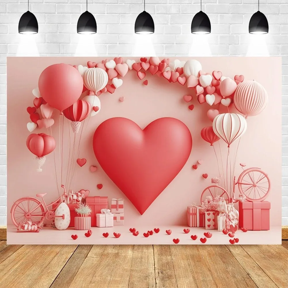 

Romantic Valentine's Day Scene Banner Background, Love Heart Balloon February 14th Couple Portrait Photography Studio Background
