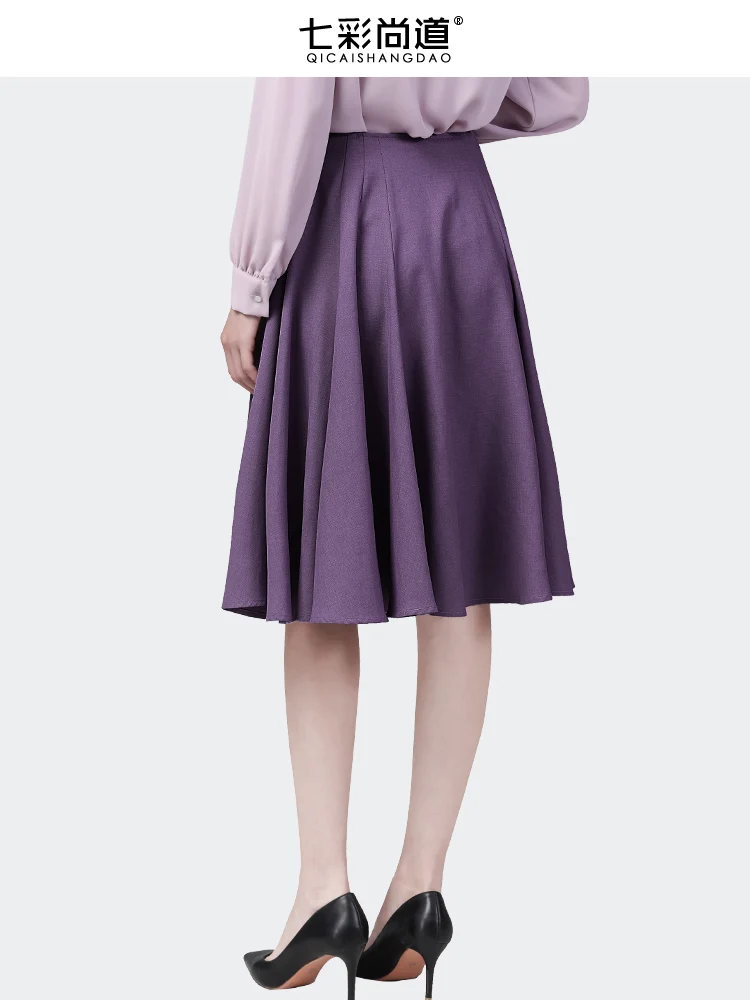 Saia midi plissada de cintura alta feminina linha A, elegante fluindo na altura do joelho, roxo Fashion, fundo de festa feminino, primavera, verão