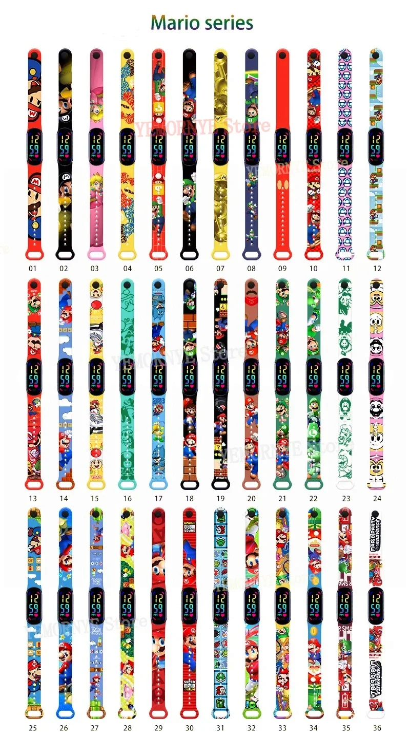 Mario Bros Children's Watches Action Figures Luigi Princess Peach Yoshi Bowser kids Sport Wristband Waterproof Digital Watch Toy