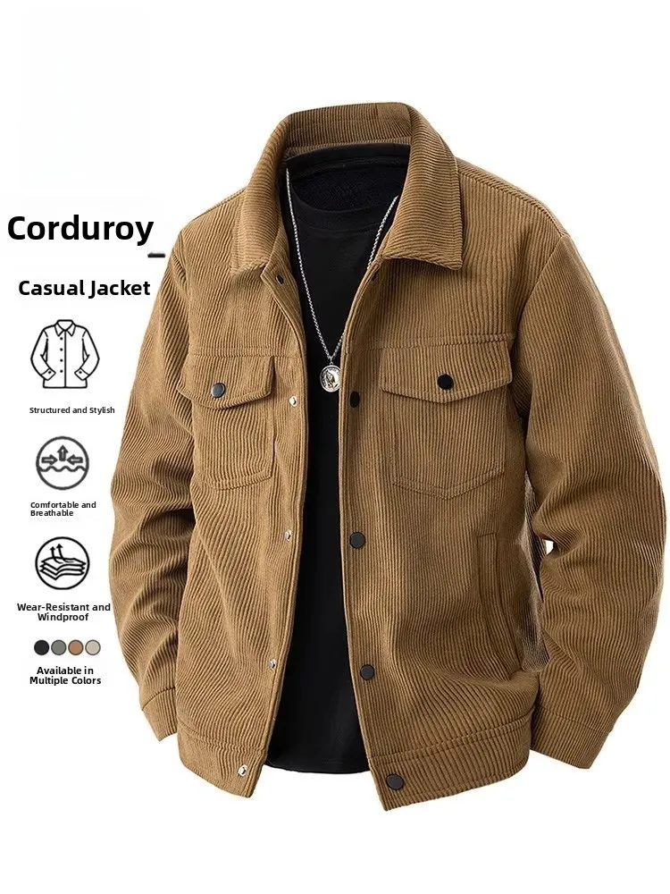 Chaqueta de pana informal hoada para hombre, primavera y otoño, cómoda, aadable al tacto, con cuello vuelto, moderna, ver...