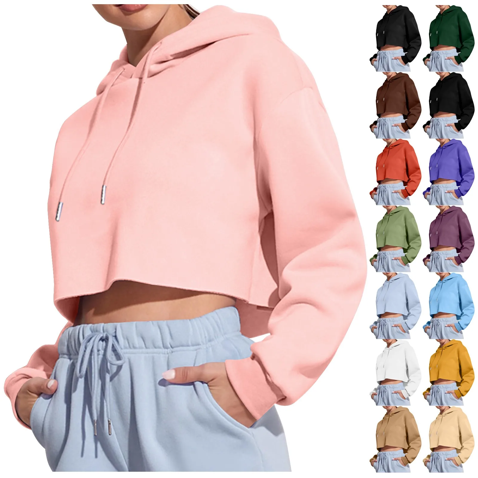 Print Hoodies Women Autumn Harajuku Casual Short Sweatshirt Blue Drawstring Hooded Pullover Top Ropa De Mujer Sudaderas Худи