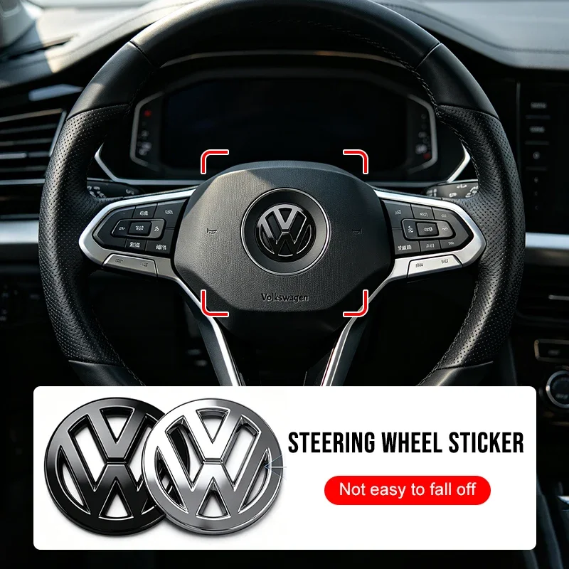 1 Stück ABS-Lenkradabdeckung mit Emblem-Aufkleber für VW Golf Amarok T5 Phaeton ID3 Tiguan T-Cross GTI – Detail 1