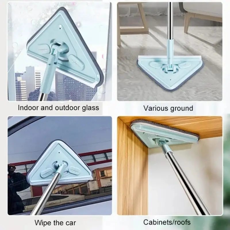 Multifunctional triangle mop for wash floor 360 cleaning easy rotating mop window car cleaning spin mop with microfiber mop pad