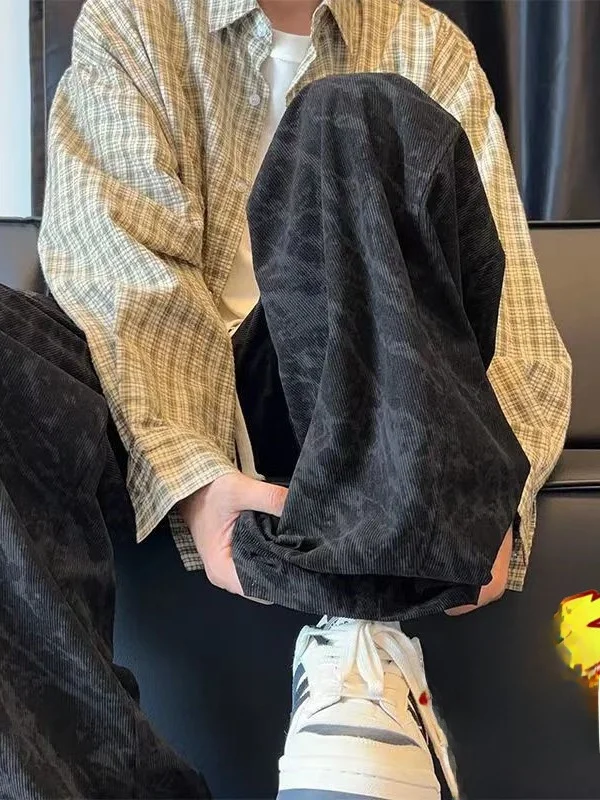 Plones Largos de Pana uesa con Estampado Tie-Dye para Hombre, Estilo Americano de Primavera y Otoño, Marca Moderna, Pan...