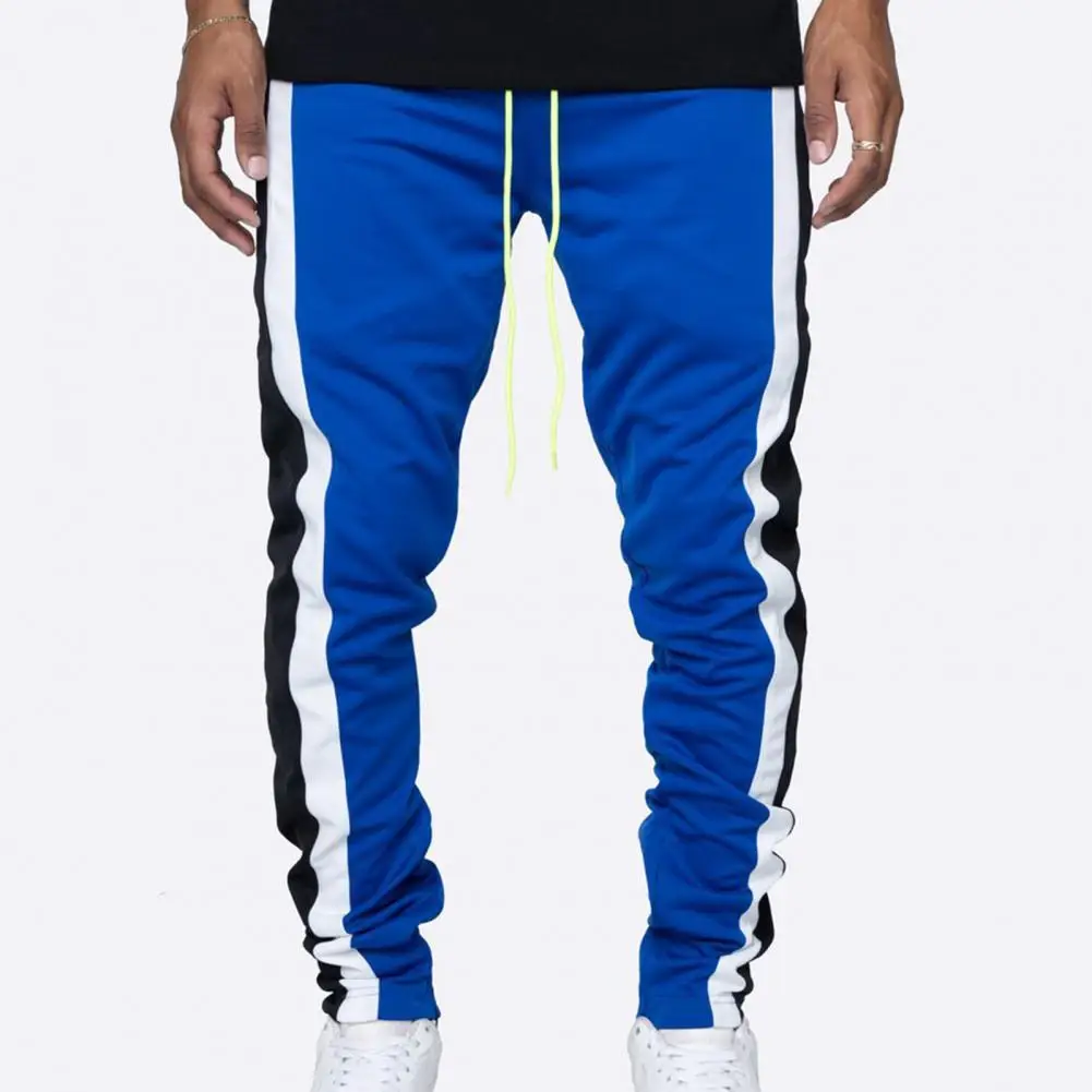 

2024 Streetwear Men Drawstring Contrast color Skinny Zipper Pockets Pants Sweatpants Bottoms for Jogger Sports Male Trousers