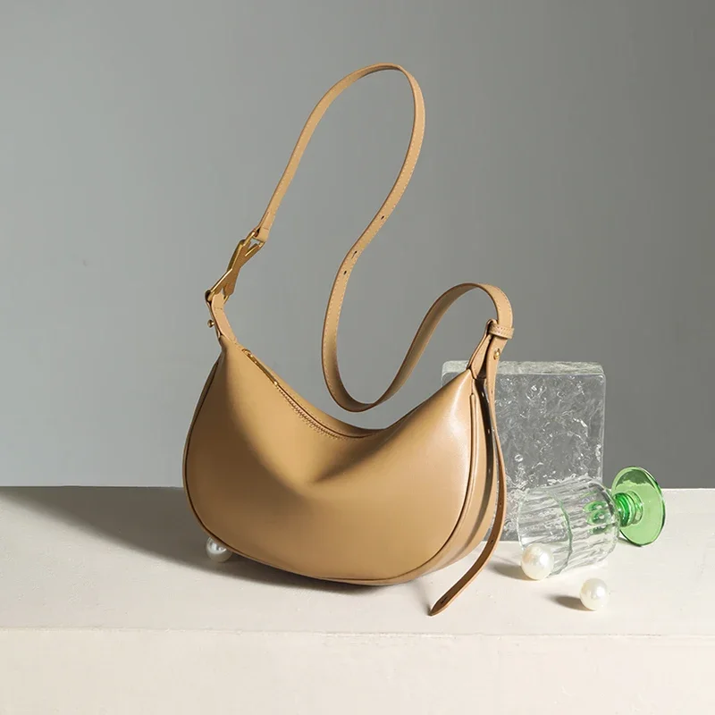 Female Hobos Sac Soft Shoulder Messenger Bags Women Split Cow Leather Crossbody Bag Ladies Retro Soft Half Moon Purse Handbags