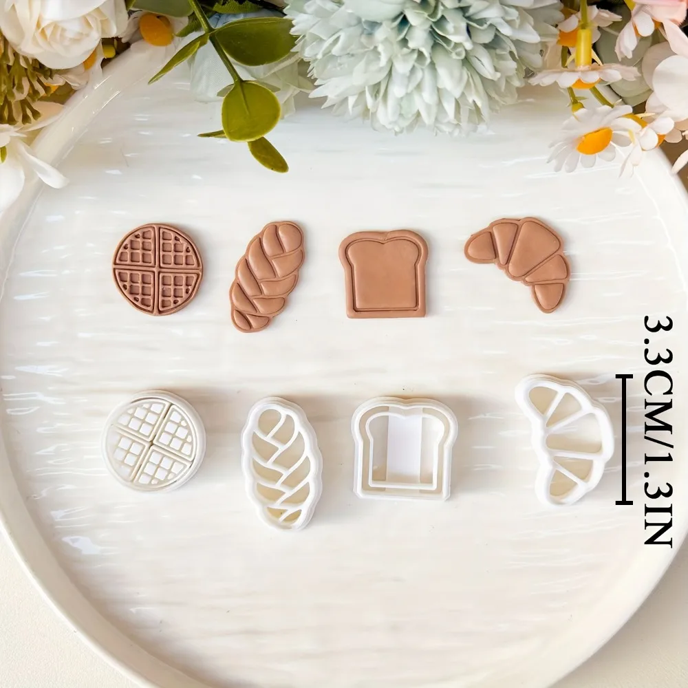 4Pcs Bread Themed Cookie Cutter Set, Croissant, Toast, Waffle & Braided Bread Molds for Baking, Fondant & Christmas Gifts view 2
