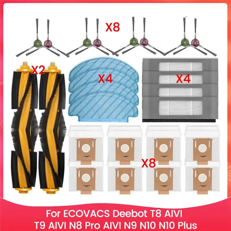 AEE4-For ECOVACS Deebot T8 AIVI T9 AIVI N8 Pro AIVI N9 N10 N10 Plus Accessories Main Side Brush HEPA Filter Mop Cloth
