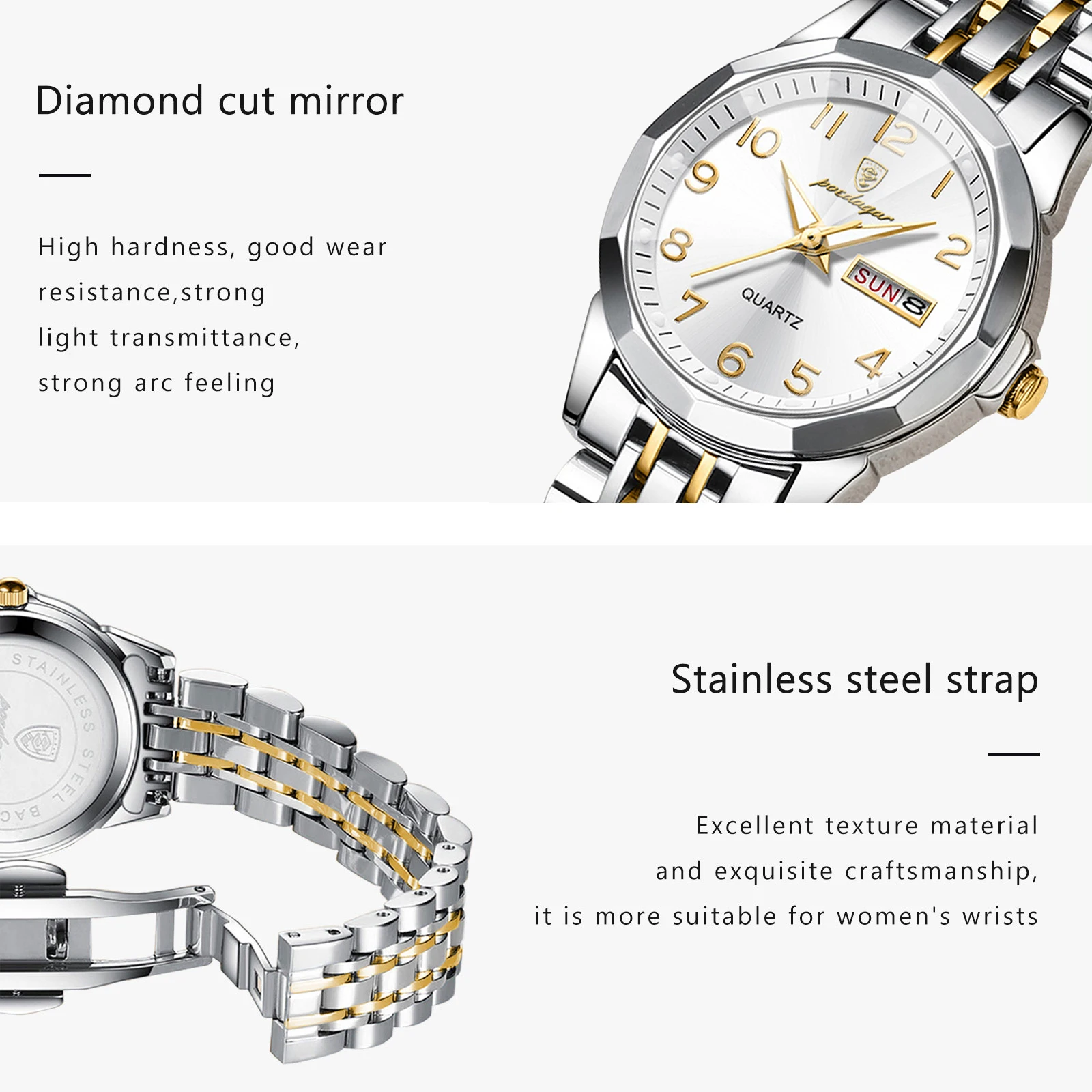 POEDAGAR Elegant Quartz Ladies Wristwatch Waterproof Luminous Date Week Woman Watch Stainless Steel Casual Women's Watches reloj