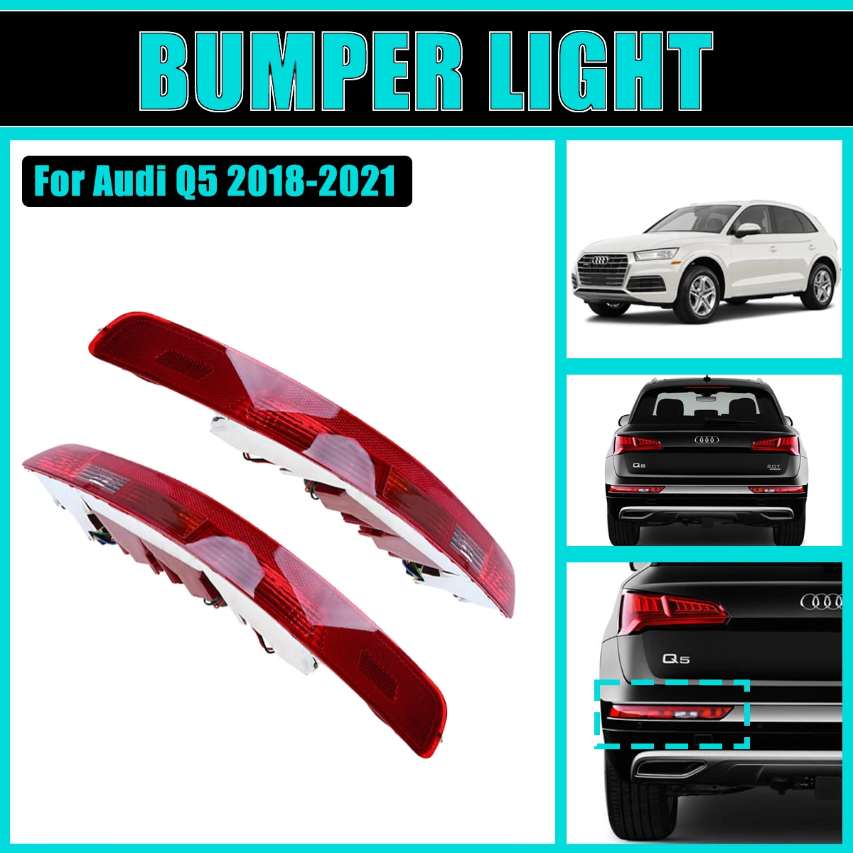 

Bumper Reflector For Audi Q5 MK2 2018-2021 2019 2020 Tail Light Driving Brake Stop Taillight Turn Signal Lamp Car Accessories