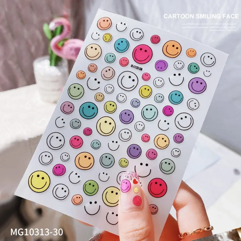 1 sheet Smile Nail Art 3D Stickers Nail Decals for Nails Smiling Face Manicure Japanese Design DIY Happy Accessories