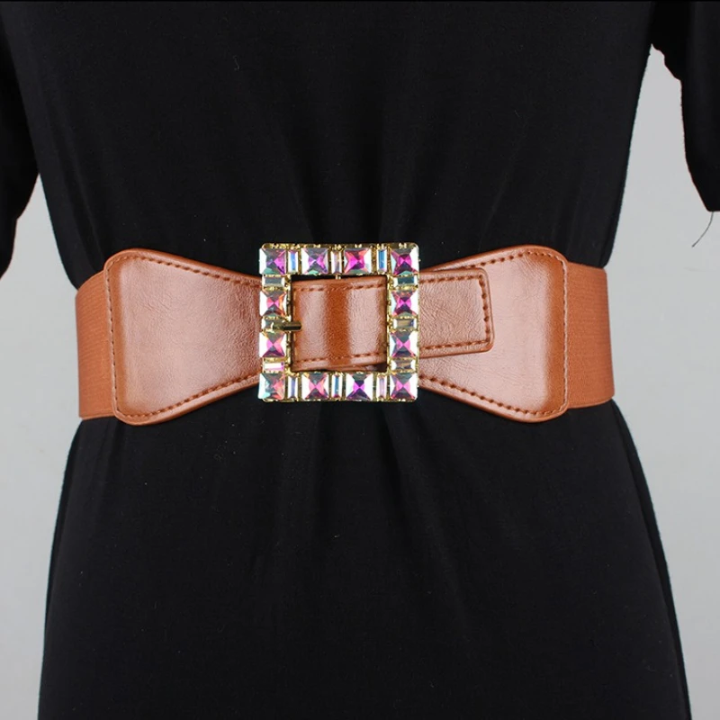 حجر الراين مشد حزام أنثى فتاة مصمم فاخر واسعة مطاطا Cummerbund أحزمة أنيقة للنساء فستان الشرير القوطية حزام الخصر