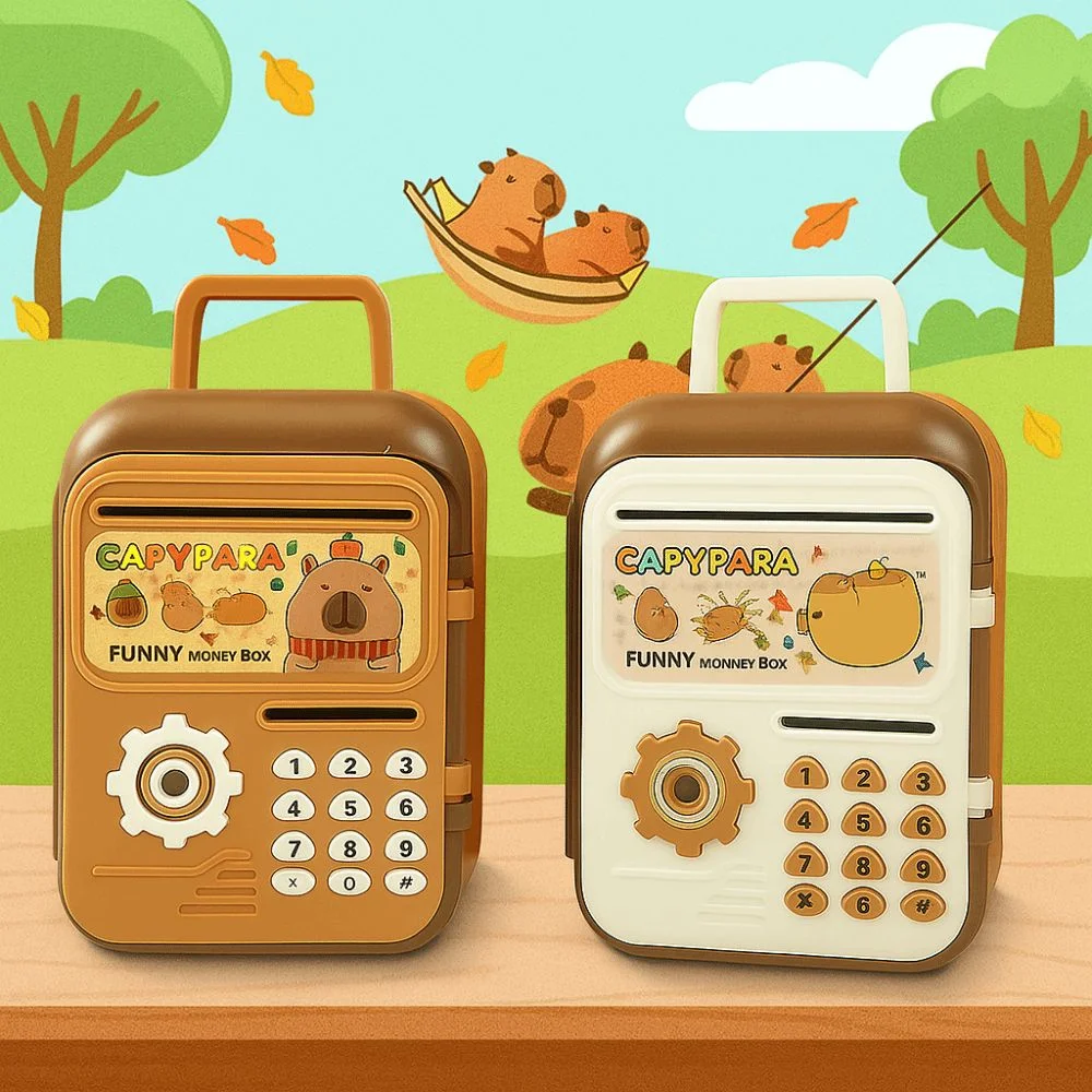 Divertido Mini Alcancía Capibara con asa Banco de dinero ATM Dibujos animados Diseño lindo Caja de almacenamiento de monedas Práctica ahorro de dinero