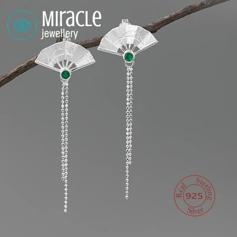 

Miracle Sterling Silver 925 Inlaid Zircon With Fan-Shaped Tassels Elegant Ancient Style Temperament Stud Earrings