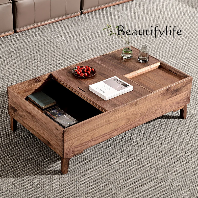 

Nordic Retro Style Black Walnut Solid Wood Coffee Table Modern Minimalist Living Room Small Apartment Rectangular Tea Table