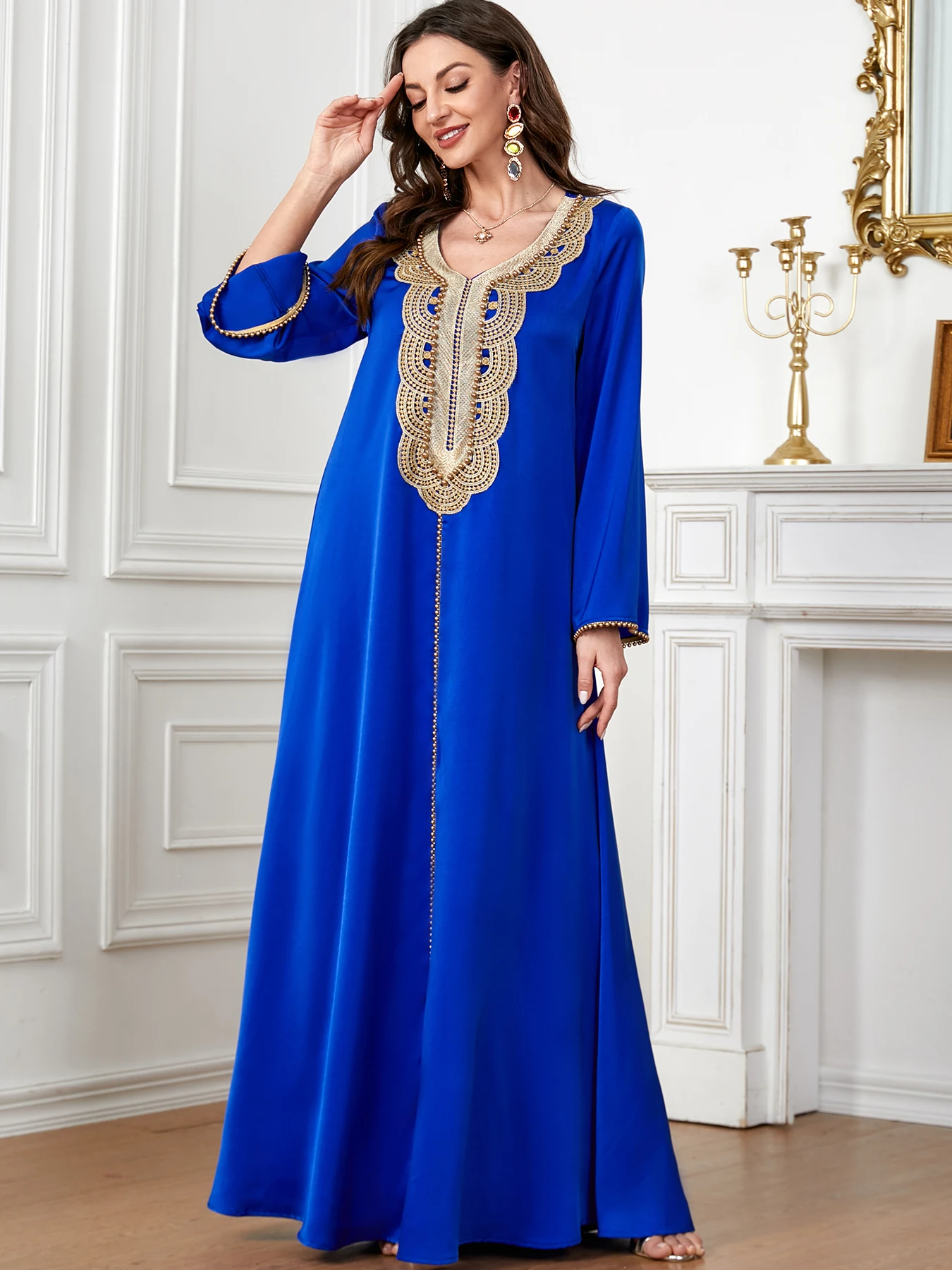 Moroccan Kaftan Women Ramadan Abaya Luxury Arabic Turkey Dress Eid Beaded Fashion Dresses Jalabiya Gown Party Islam Clothing