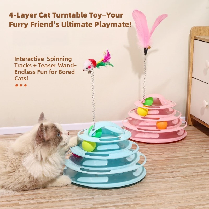 

4 Layer Cat Toy with Wand & Balls Interactive Multi-Level Track Play Tower for Kittens Exercise and Chase Fun Anxiety Relief