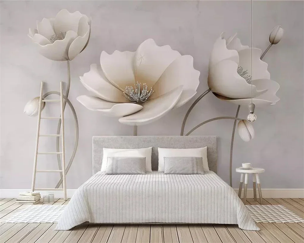 Custom size wallpaper embossed flowers three-dimensional mural home decoration garden flowers wall stickers photo 3d wallpaper