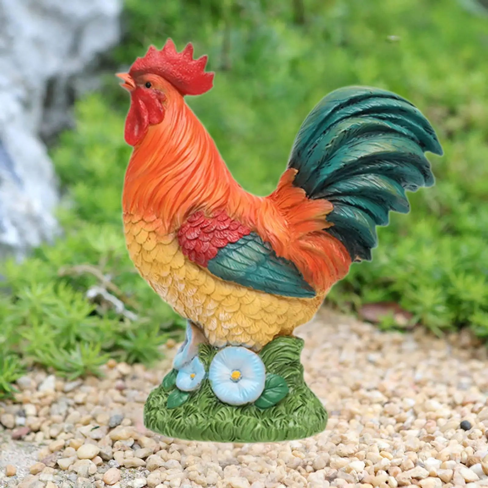 Vivid Rooster Figurine Resin Crowing Chicken Statue for Garden Yard Decorative Animal Ornament Patio