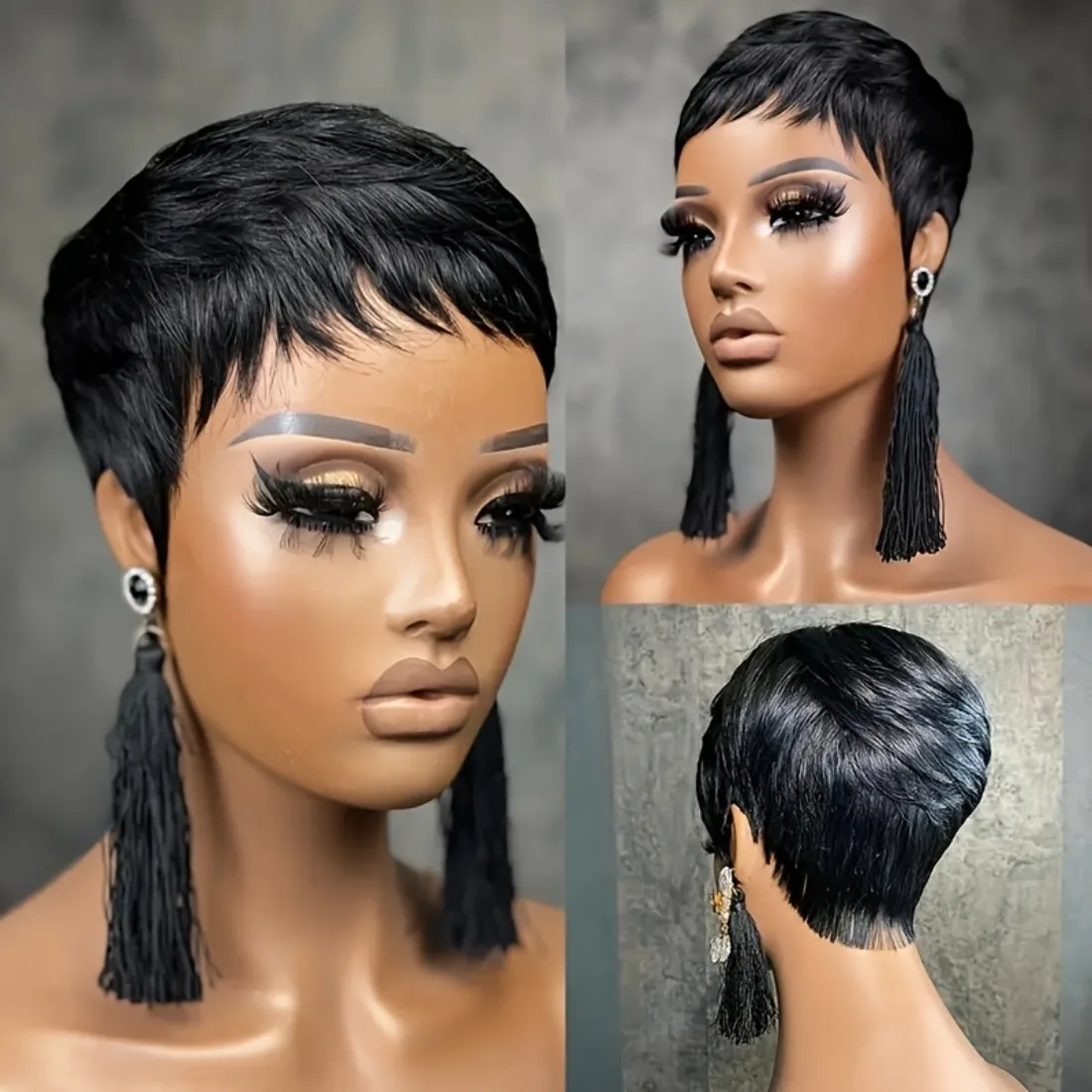 100% Human Hair Pixie Wig Black Straight Soft Bouncy Layered Cut Glueless Beginner Friendly for Everyday Use
