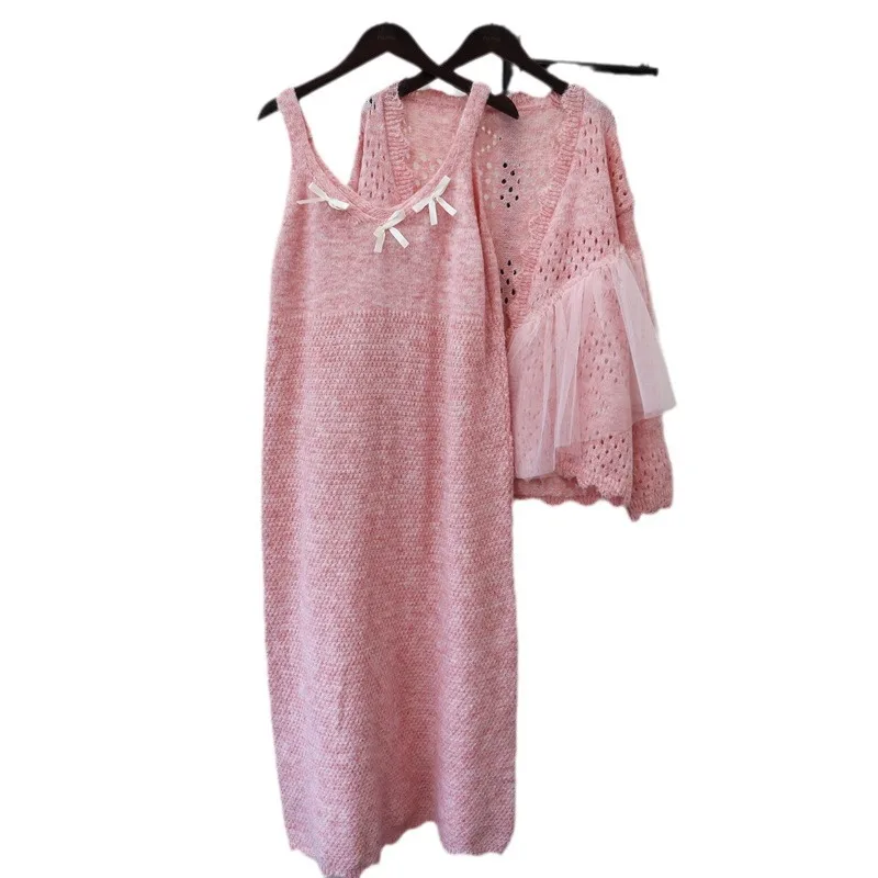 Cardigan tricoté à panneaux en maille pour femmes, coupe ample, découpé, robe débardeur, ensemble pull 2 pièces, nouveau Style automne hiver 2025