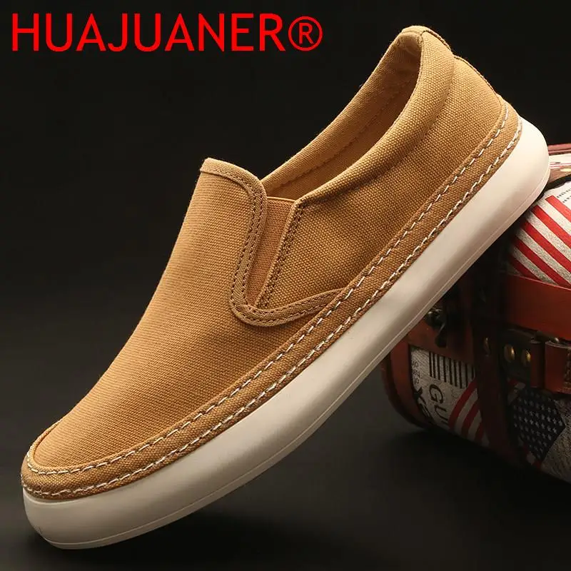 2023 Men's Casual Shoes Breathable Canvas Shoes Lightweight Men's Vulcanized Shoes Soft Flat Shoes Outdoor Mens Sneakers Loafers