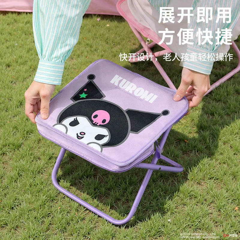 Sanrio mymelody Kuromi Cinnamoroll Cartoon Small  Folding Bench Stool Portable Fishing Chair Outdoor Picnic Folding Bench BBQ - Image 2