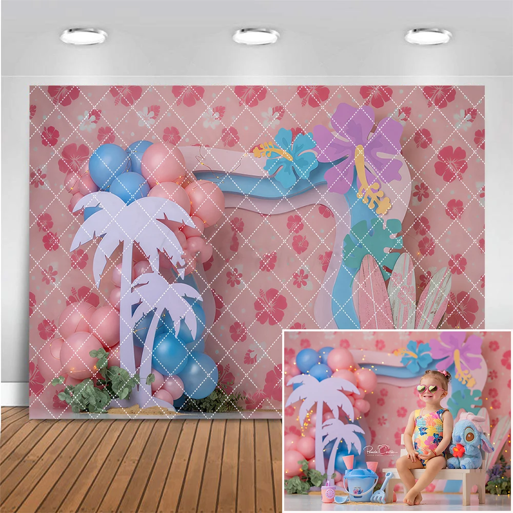 

Pink Beach Aloha Cake Smash Photography Backdrop Baby Girl Birthday Party Photocall Backgrounds Photo Studio Props Banner