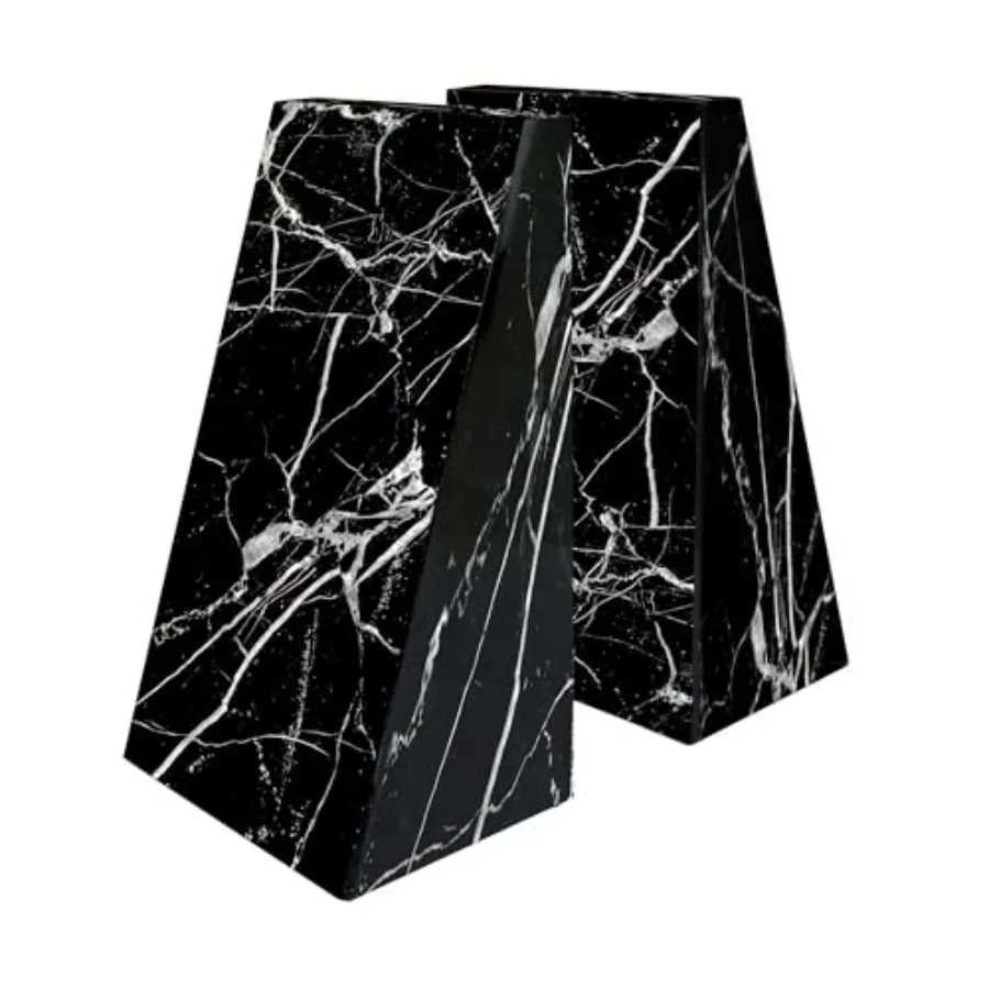 

Premium Polished Stone Marble 6" Book Ends for Bookshelf Decor, Home, Office or Kitchen Shelves. Heavy, Triangular, and Decorat