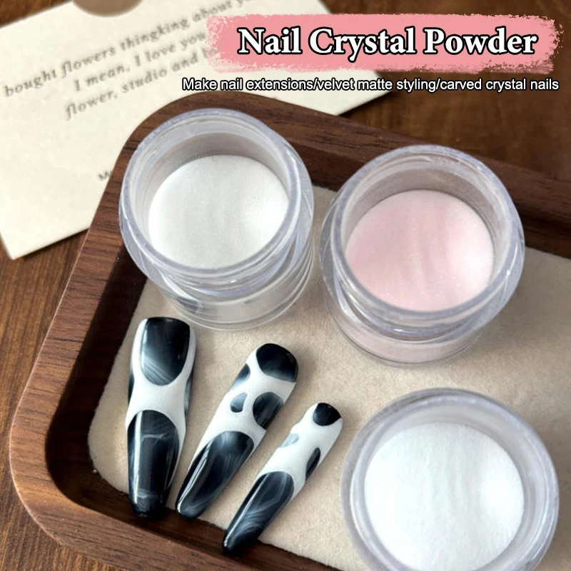 1Jar Nail Art Crystal Poeder Roze Wit Gesneden Patronen Fluweel Frosted Poeder Effen Kleur Franse Nagelverlenging Glitter Poeder D