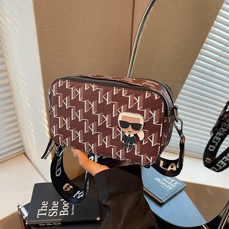 Advanced texture single-shoulder bag cartoon print handbag camera bag wide shoulder strap small square bag