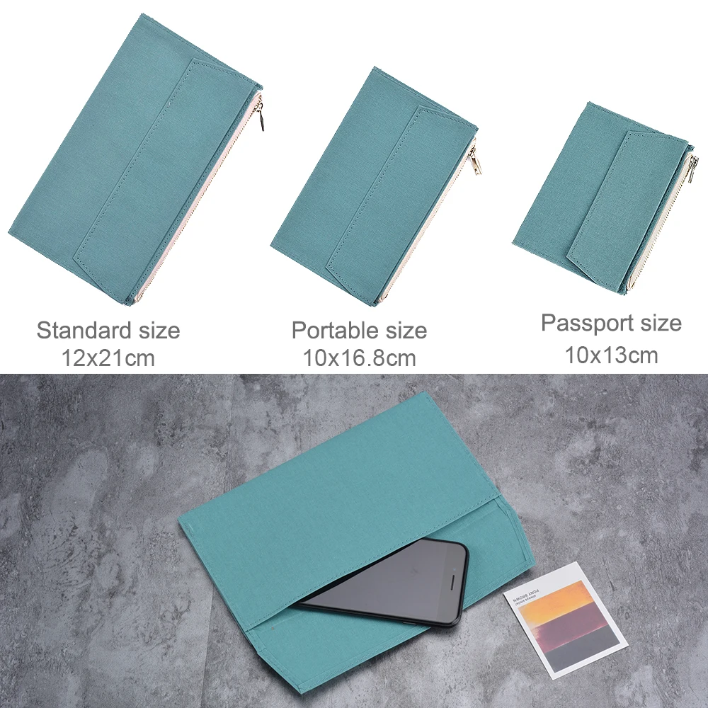 Imagem -02 - Lona Pano Zipper Pouch Pocket Leather Bound Notebook Planner Acessório Regular Passport Storage Bolsa File Folder Stationery