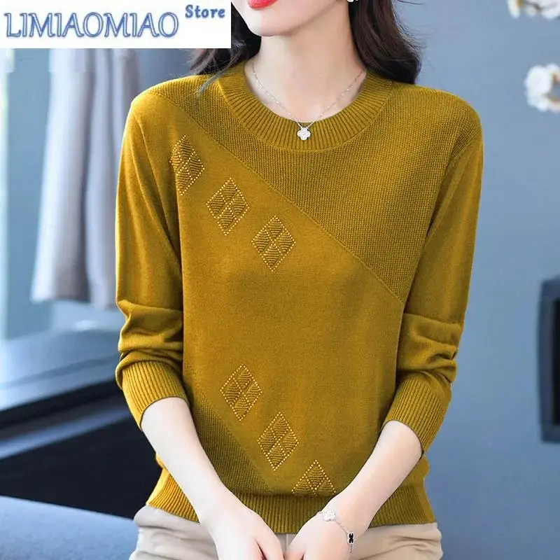 

New Spring Autumn Fashion Women Sweater Elegant Round Collar Pullover Sweater Female Loose Knitting Bottoming Shirt Jumper