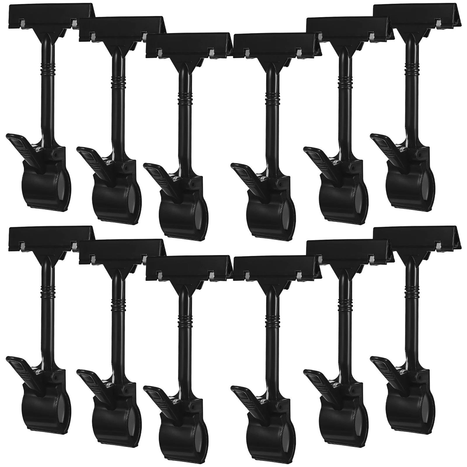 

12 pcs Rotating Sign Clip Plastic Black Sturdy Shelf Label Holder Card Advertising Price Tags Holders Clamp Exhibitions Stores