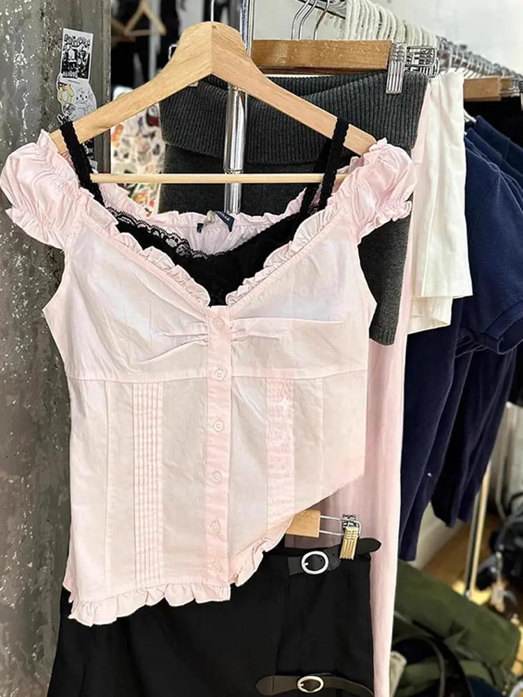 

Brandy Girl Spicy Girl Pleated Bubble Sve T-irt irt Pure Desire Slim Fit Women's Tianna Top Cotton ort Sve V-ne