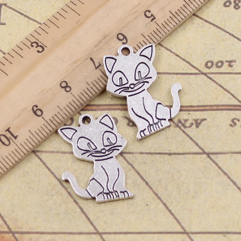 20pcs Charms Double Sided Cat 24x19mm Tibetan Silver Color Pendants Antique Jewelry Making DIY Handmade Craft