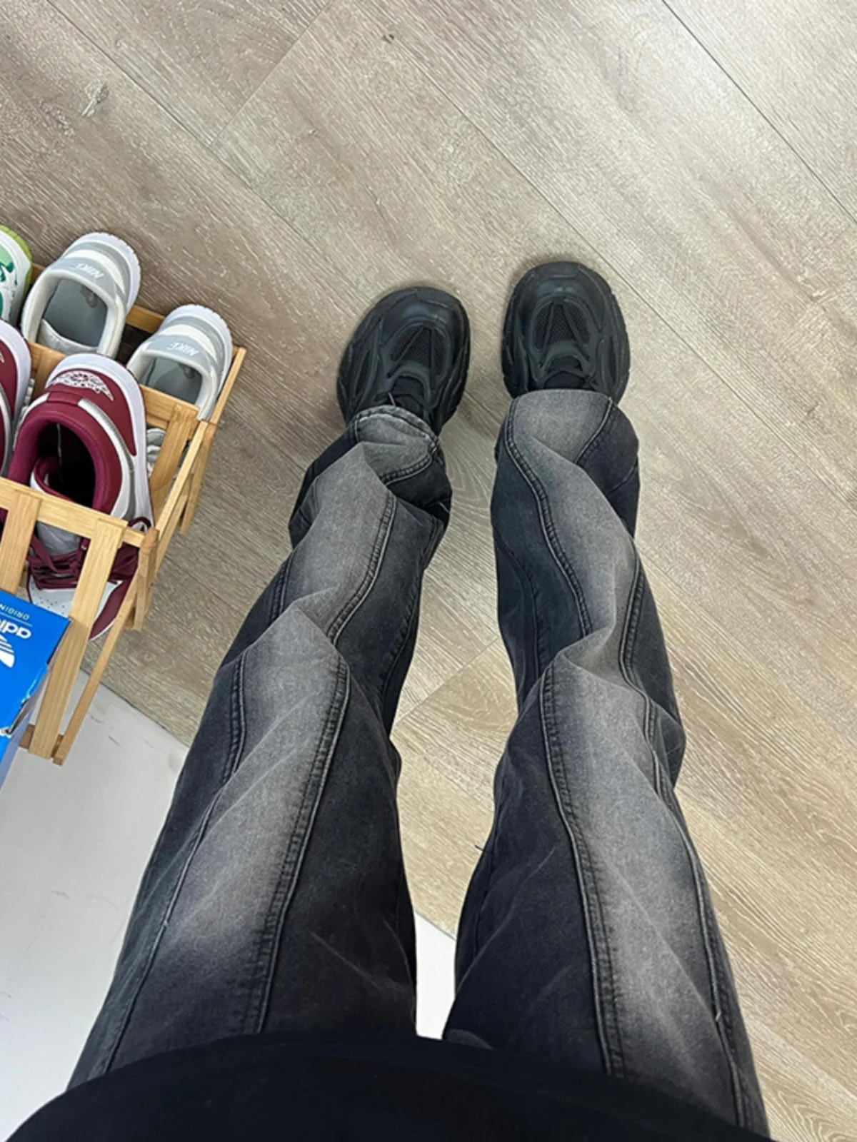 

Мужские джинсы American Sle с прямым кроем и вставками, модные, двухцветные, с длинными штанинами, слегка расклешенные, с эффектом потертости