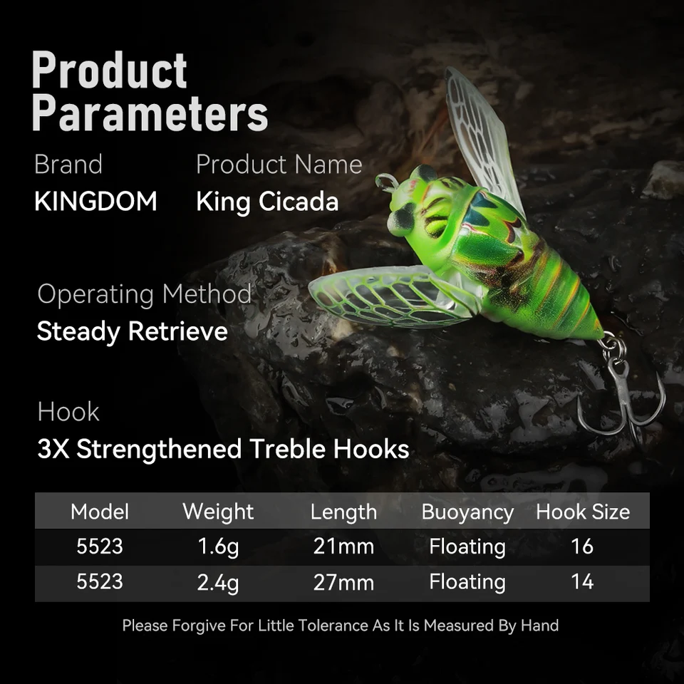 Kingdom 2026 New Cicada Topwater Lure With Wings 21mm 1.6g 27mm