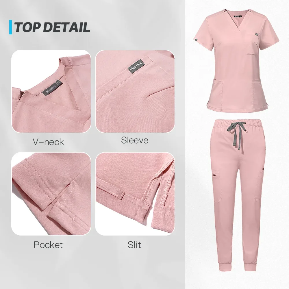 Unisex Medical Uniform Scrubs Set Nurse Clinical Workwear Surgical Doctor Nursing Suit Top Pants for Beauty Salon