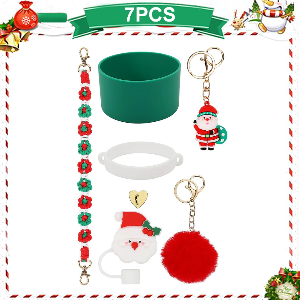 7 pçs/set natal siliocne copo manga tampa de palha alça mini gancho para stanley 40oz tumbler acessórios conjunto