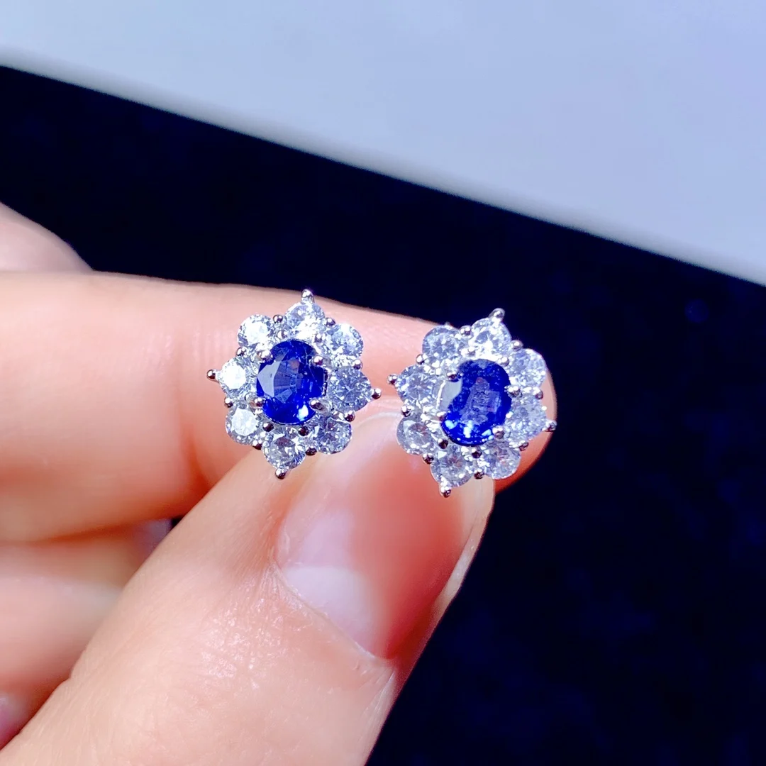 

Natural Sapphire Women's Silver 925 Wedding Stud Gemstone Free Shipping Simple Atmosphere Sterling Certified Jewelry Boutique