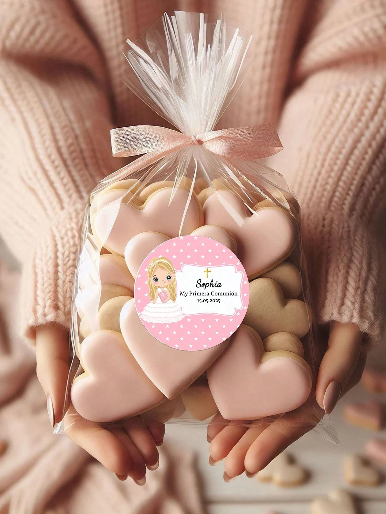 Custom First Holy Communion Stickers Personalized Name Date Round Waterproof Oilproof For Invitation Seals Gifts view 5
