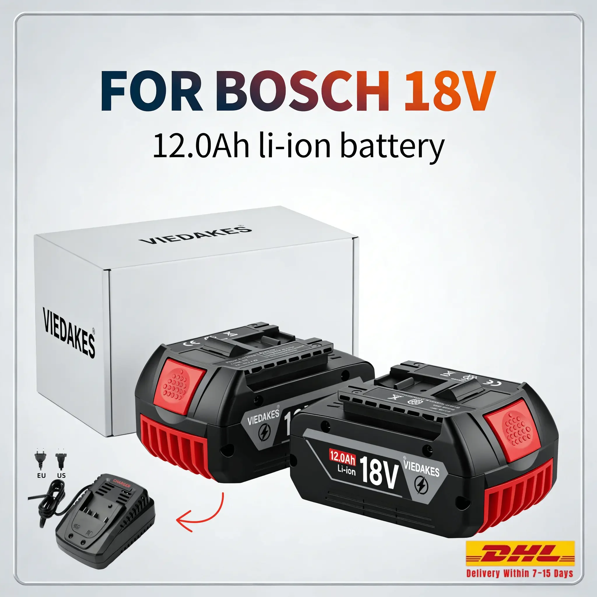 

VIEDAKES for 보쉬 배터리 18V 8Ah 18650 Lithium Battery LED Display for Bosch battery 18V Long Life