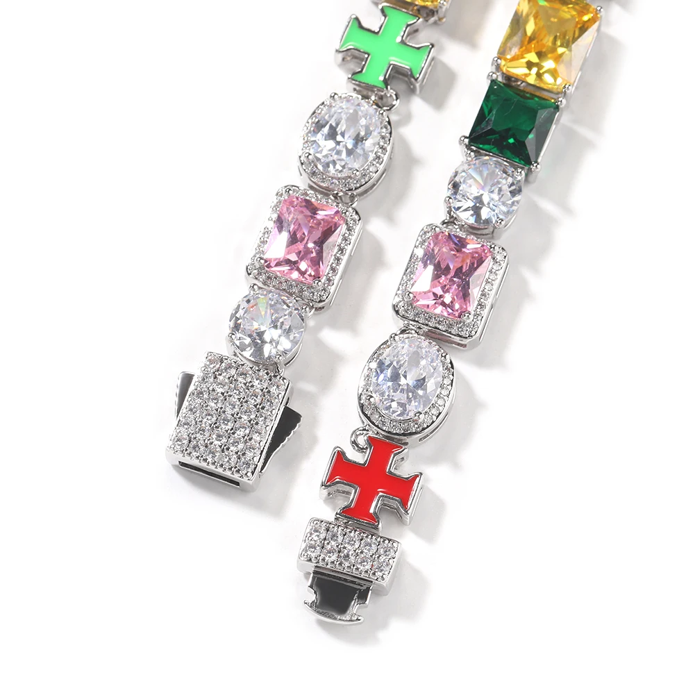THE BLING KING Multi Color Oil Chain Gem Necklace Iced Out 5A+ Colorful Cubic Zircon Luxury Bracelet Necklace Hiphop Jewelry