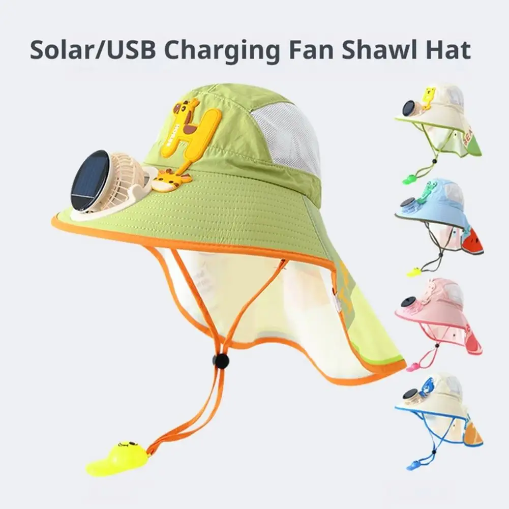 

D5 Solar USB Charging Fan Sun Hat UPF50+UV Protection Wide Brim Neck Flap Breathable Mesh Adjustable Cooling Hat Cap for Outdoor