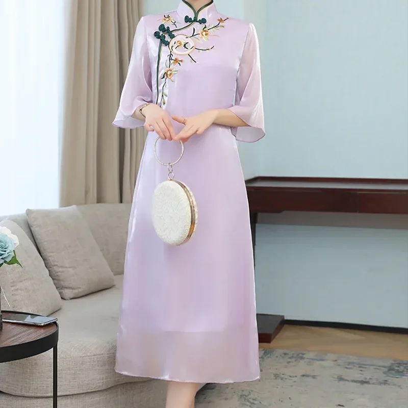 Chinese New Style Cheongsam Improved Floral Retro Embroidery National Women Qipao Loose Vintage Dress Quality 10 MN3