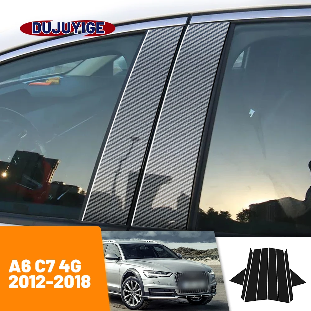 

For Audi A6 C7 4G 2012-2018 2013 2014 2015 2016 2017 Carbon Fiber Window Door Column Deal B C Pillar Post Cover Trim Sticker